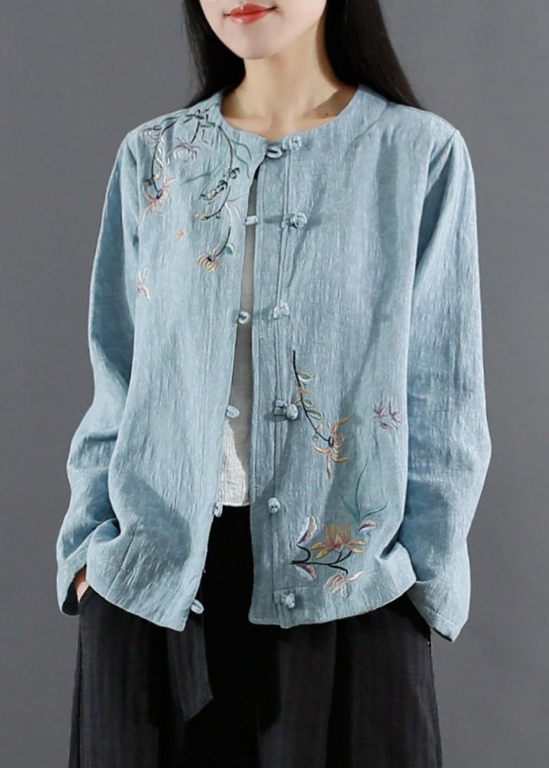 Art Blue Jacquard Brodert Patchwork Cotton Coat Fall