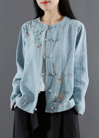 Art Blue Jacquard Brodert Patchwork Cotton Coat Fall