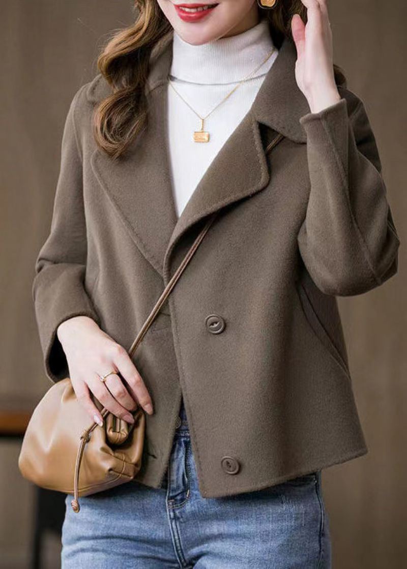 Art Brown Button Ull Coat Spring