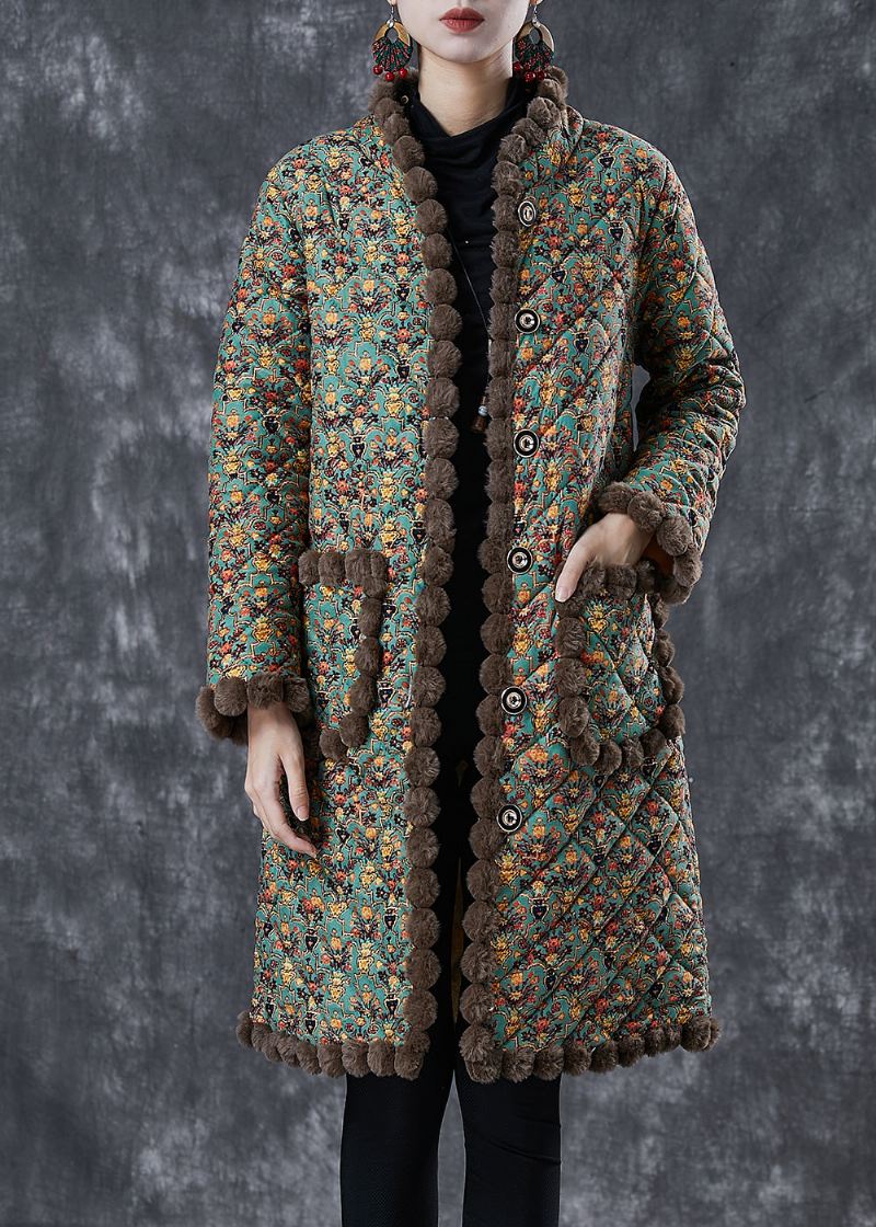 Art Green Oversized Print Warm Fleece Coat Winter - Vinterfrakker for kvinner