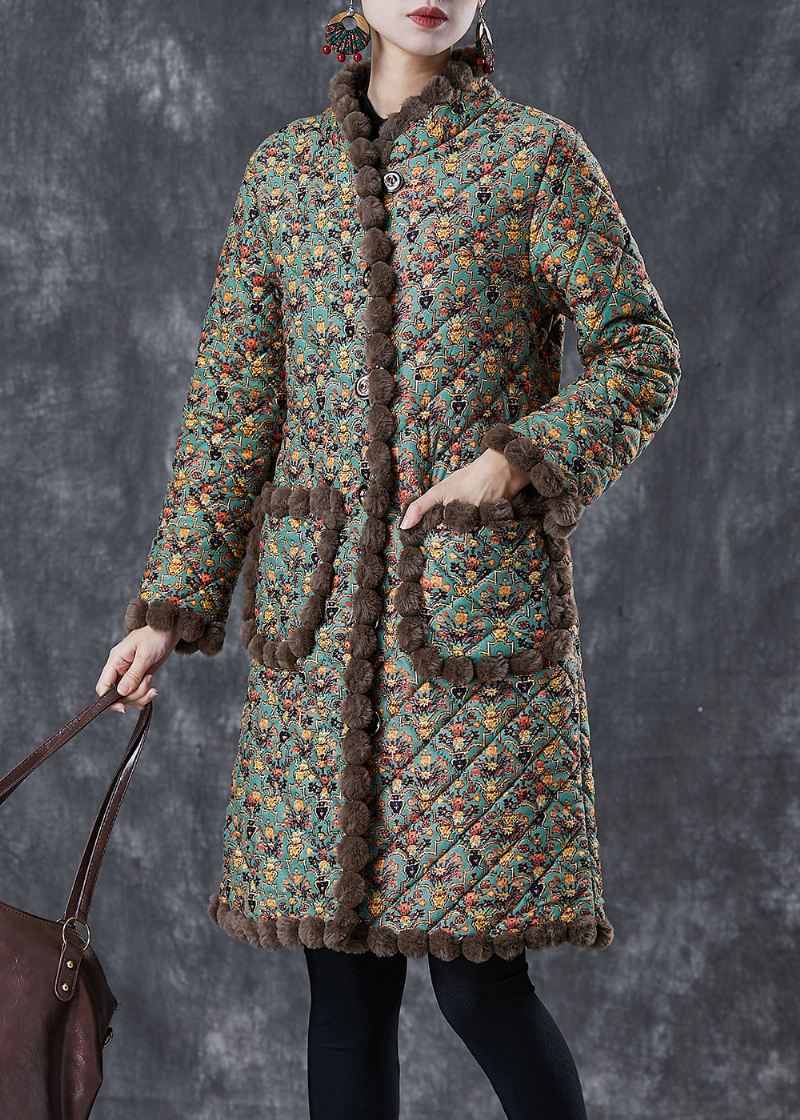 Art Green Oversized Print Warm Fleece Coat Winter - Vinterfrakker for kvinner