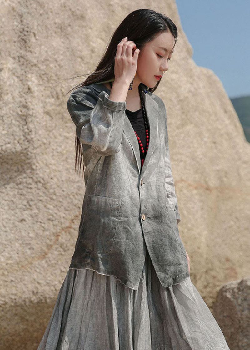 Art Grey Peter Pan Krage Button Lin Spring Coat