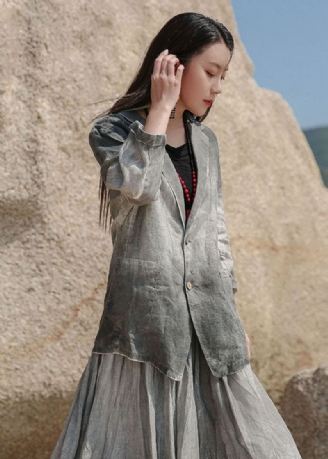 Art Grey Peter Pan Krage Button Lin Spring Coat