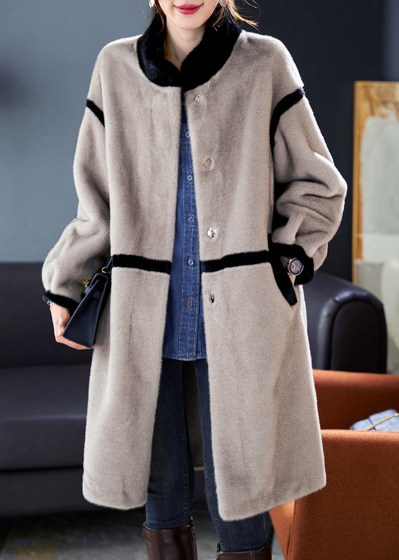 Art Grey Stand Collar Patchwork Mink Velvet Coats Vinter