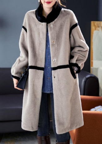 Art Grey Stand Collar Patchwork Mink Velvet Coats Vinter