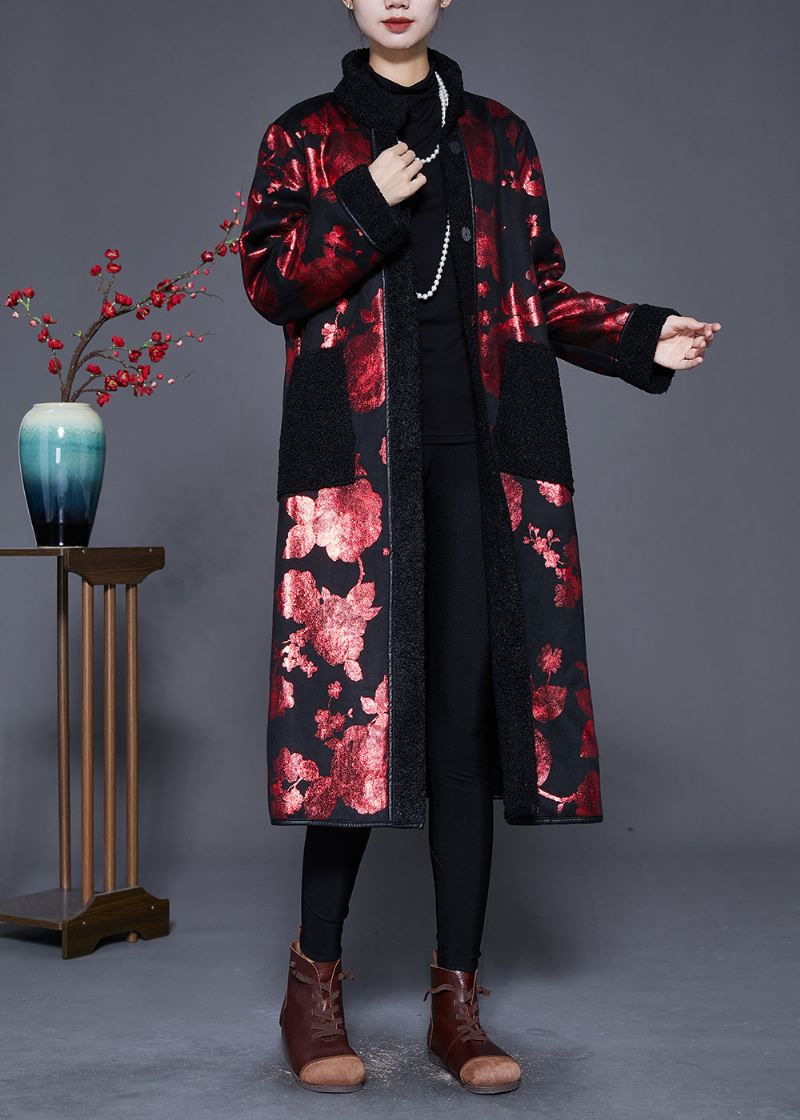 Art Mulberry Print Oversized Fleece Ull Forede Kåper Vinter - Vinterfrakker for kvinner