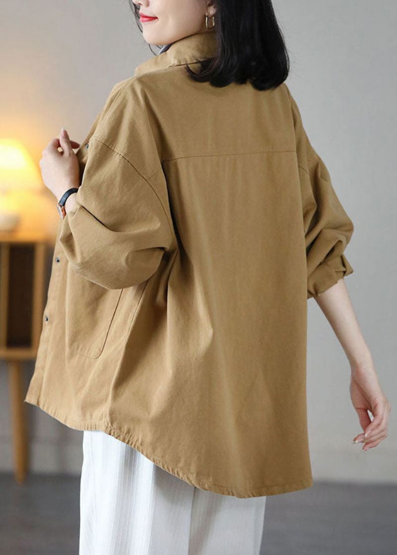 Art Yellow Peter Pan Collar Oversized Pocket Cotton Coat Spring - Vinterfrakker for kvinner