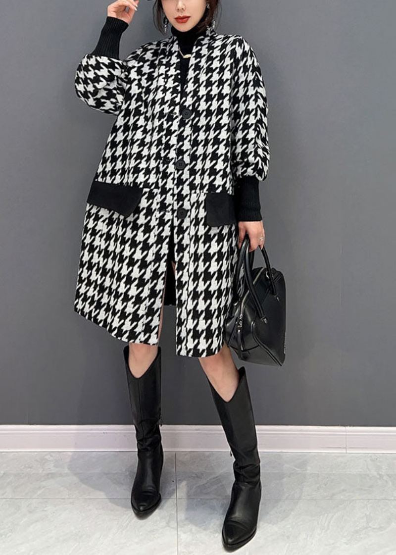 Black Patchwork Cotton Coats V-halslommer Spring