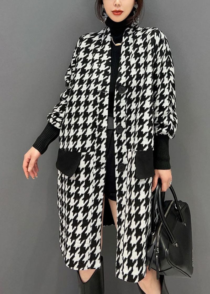 Black Patchwork Cotton Coats V-halslommer Spring - Vinterfrakker for kvinner