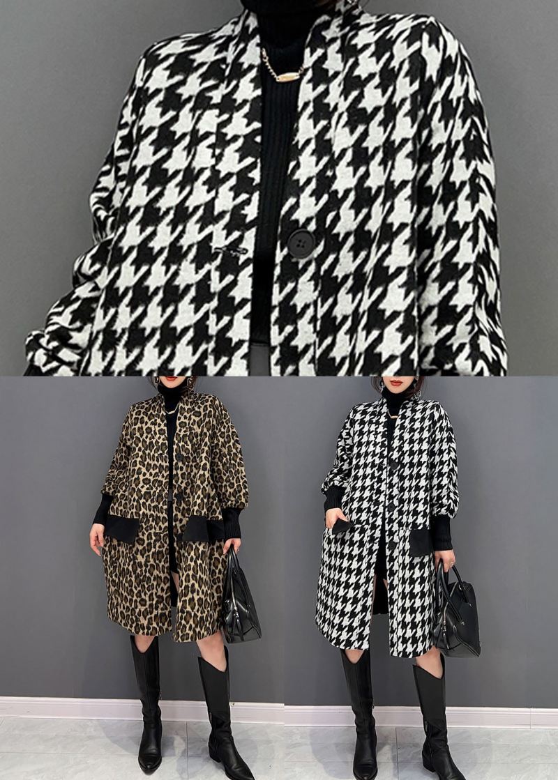 Black Patchwork Cotton Coats V-halslommer Spring - Vinterfrakker for kvinner