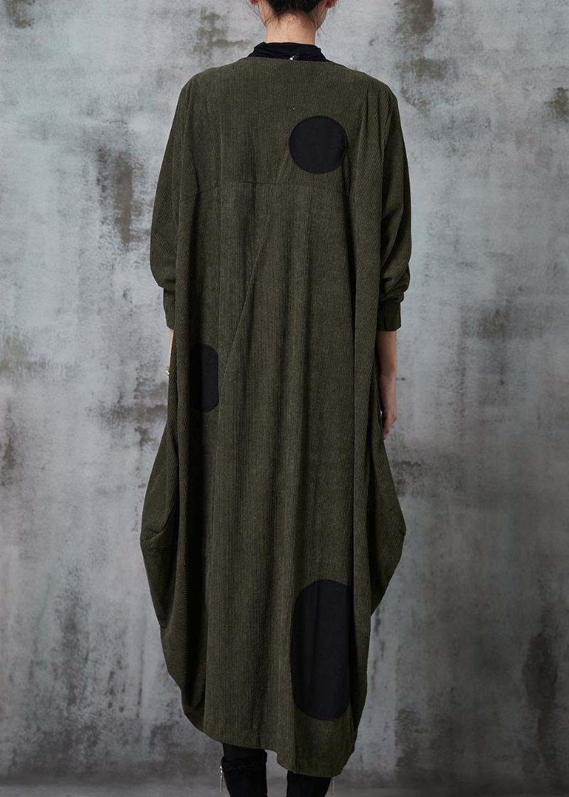 Blackish Green Dot Cotton Trench Coat Asymmetrisk Spring - Vinterfrakker for kvinner