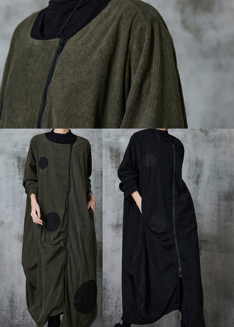 Blackish Green Dot Cotton Trench Coat Asymmetrisk Spring - Vinterfrakker for kvinner