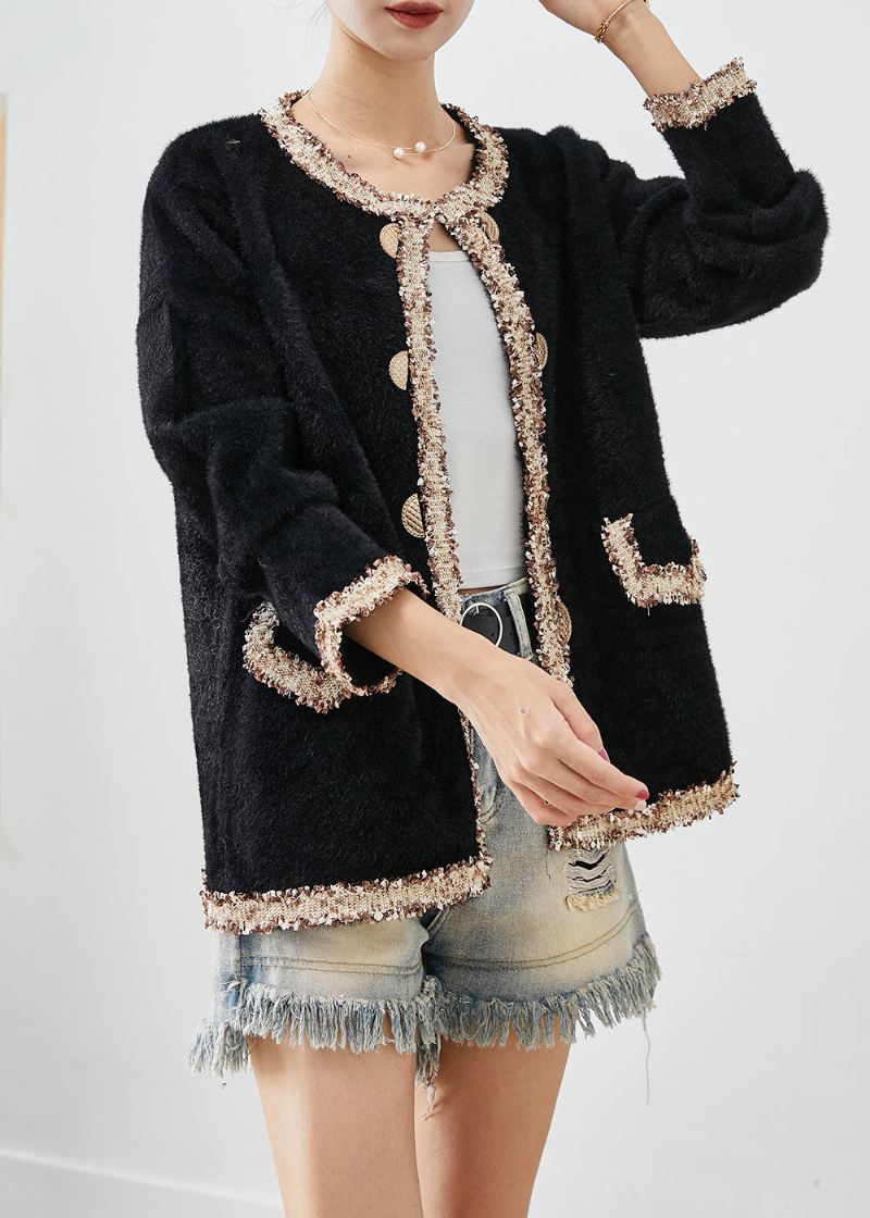 Bohemian Black Double Breast Patchwork Mink Velvet Coats Fall - Vinterfrakker for kvinner