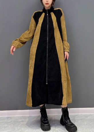 Bohemian Black Patchwork Gul Glidelås Long Coat Spring