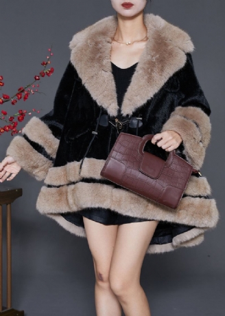 Bohemian Black Pelskrage Oversized Fuzzy Fur Fluffy Coat Vinter