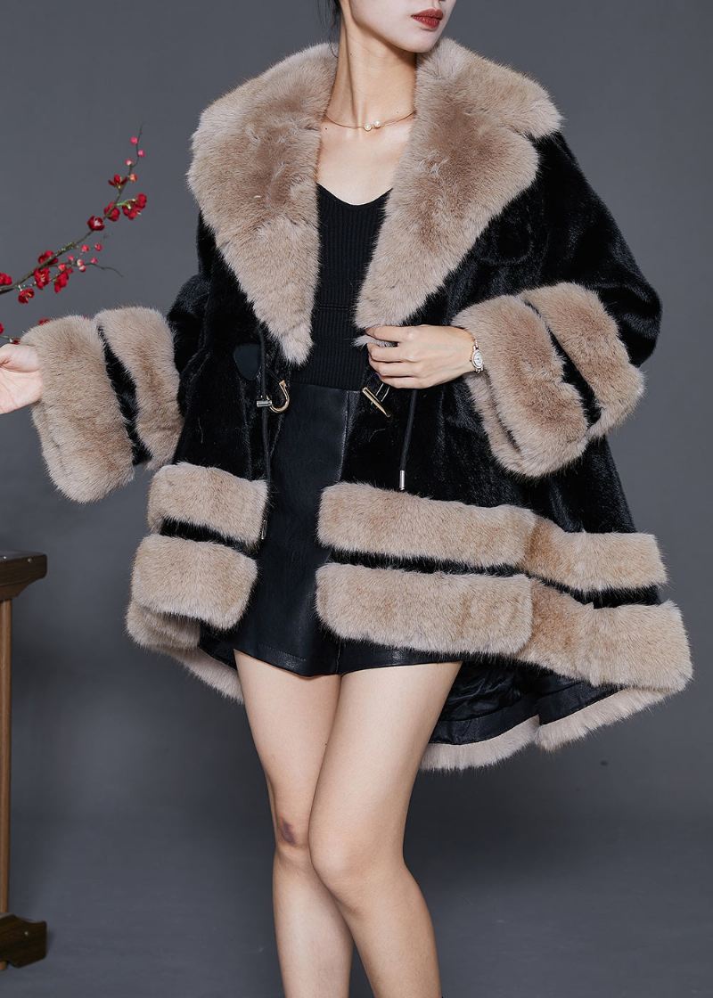 Bohemian Black Pelskrage Oversized Fuzzy Fur Fluffy Coat Vinter - Vinterfrakker for kvinner