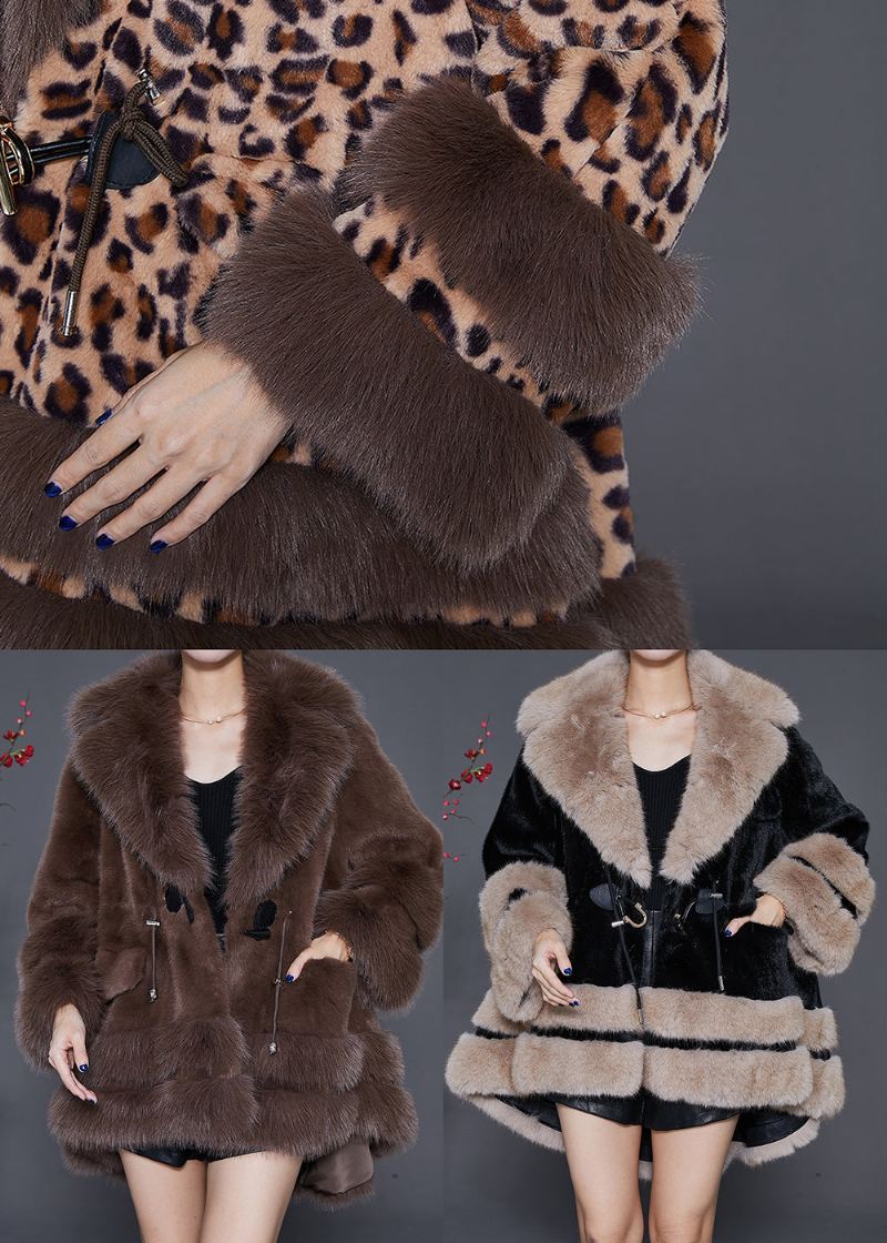 Bohemian Black Pelskrage Oversized Fuzzy Fur Fluffy Coat Vinter - Vinterfrakker for kvinner