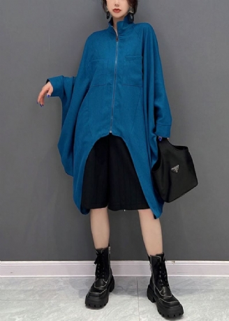 Bohemian Blue Asymmetrisk Design Glidelås Cotton Coat Fall