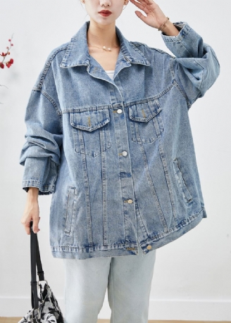 Bohemian Blue Oversized Applique Denimjakke Høst