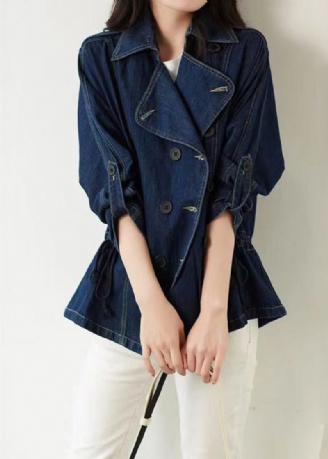 Bohemian Dark Blue Square Collar Patchwork Button Denim Coats Fall