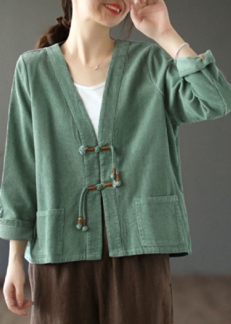 Bohemian Green Tasseled Lommer Patchwork Corduroy Coat Fall