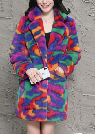 Bohemian Multicolor Oversized Tie Dye Faux Fur Jakker Vinter