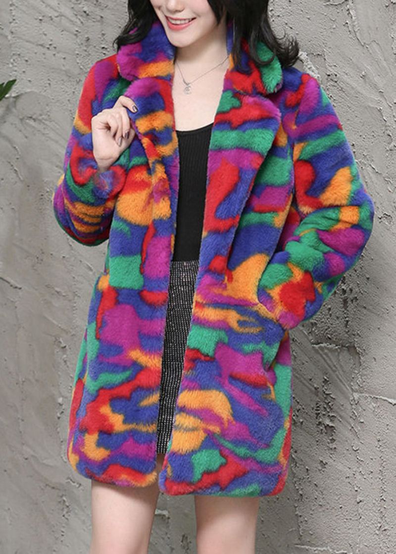 Bohemian Multicolor Oversized Tie Dye Faux Fur Jakker Vinter - Vinterfrakker for kvinner