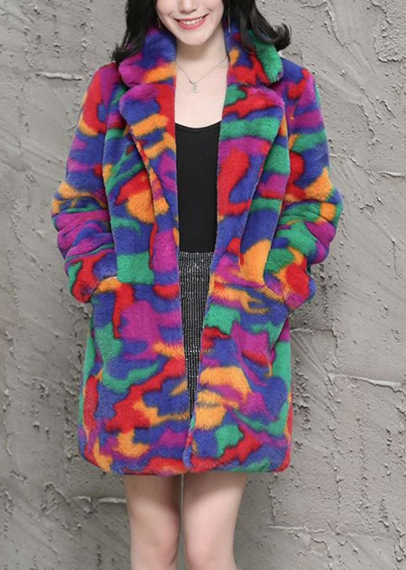 Bohemian Multicolor Oversized Tie Dye Faux Fur Jakker Vinter - Vinterfrakker for kvinner