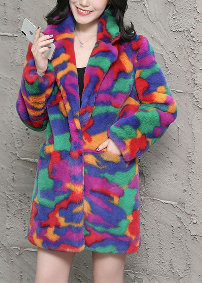 Bohemian Multicolor Oversized Tie Dye Faux Fur Jakker Vinter - Vinterfrakker for kvinner