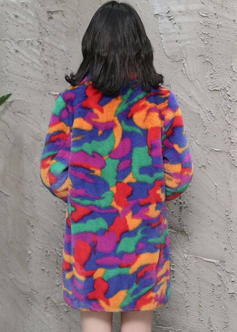 Bohemian Multicolor Oversized Tie Dye Faux Fur Jakker Vinter - Vinterfrakker for kvinner