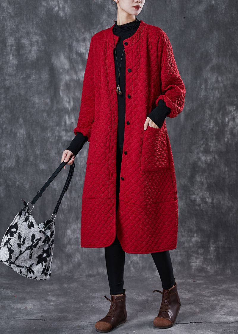 Bohemian Red Oversized Lommer Cotton Trench Spring - Vinterfrakker for kvinner