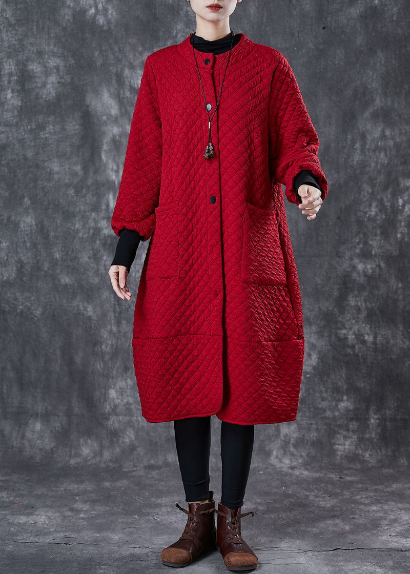 Bohemian Red Oversized Lommer Cotton Trench Spring - Vinterfrakker for kvinner