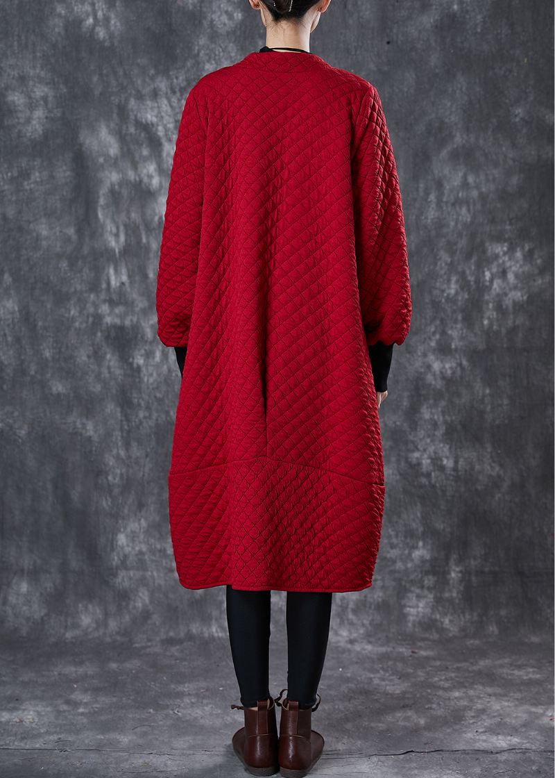 Bohemian Red Oversized Lommer Cotton Trench Spring - Vinterfrakker for kvinner