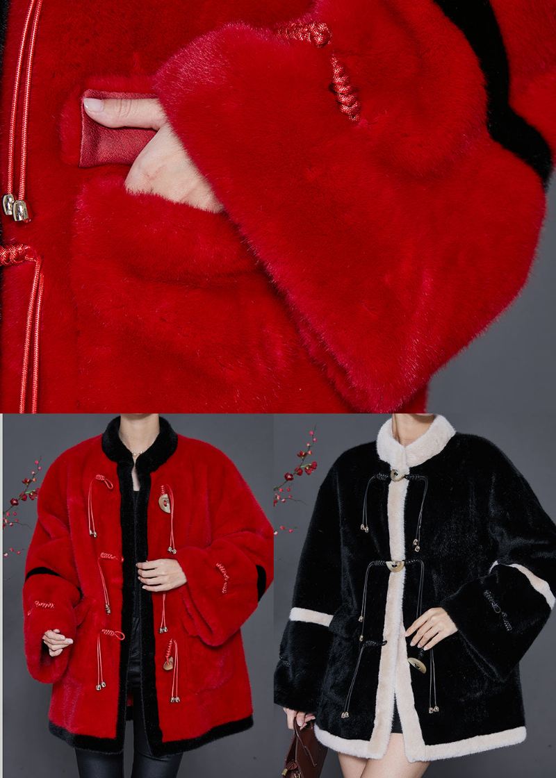 Bohemian Red Tasseled Patchwork Mink Velvet Coats Spring - Vinterfrakker for kvinner