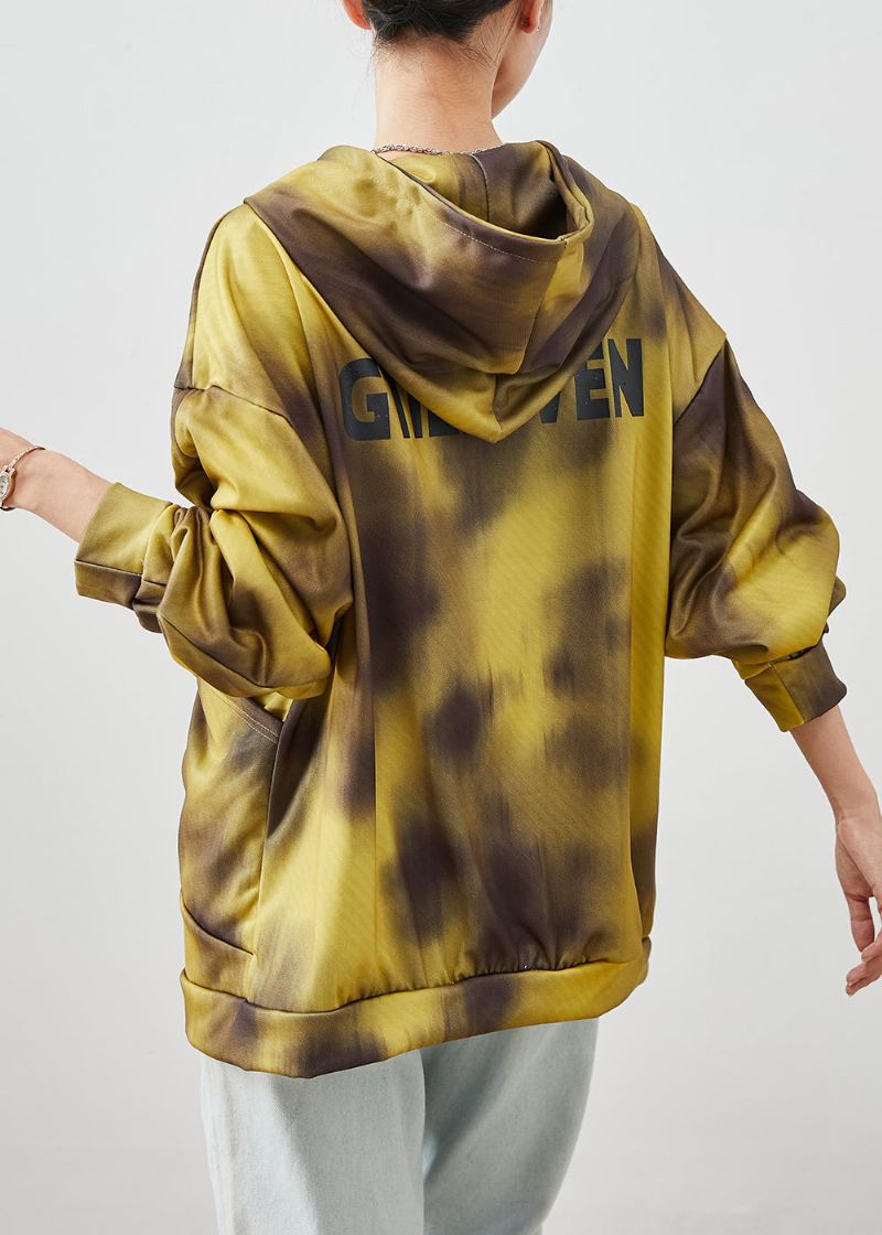 Bohemian Yellow Hette Tie Dye Cotton Jakker Fall - Vinterfrakker for kvinner