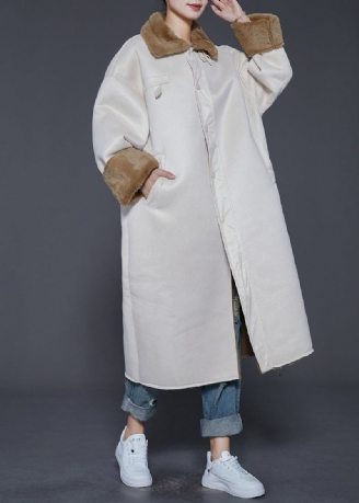 Boho Beige Oversized Tykk Varm Fleece Trench Vinter