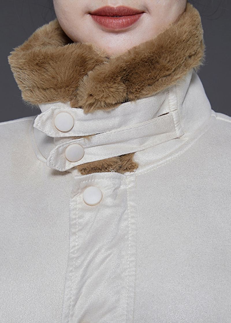 Boho Beige Oversized Tykk Varm Fleece Trench Vinter - Vinterfrakker for kvinner