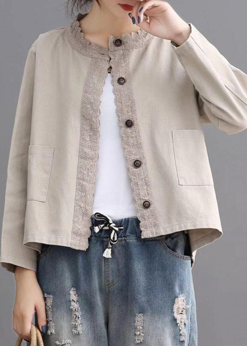 Boho Black Casual Button Brodered Fall Denim Coat - Svart