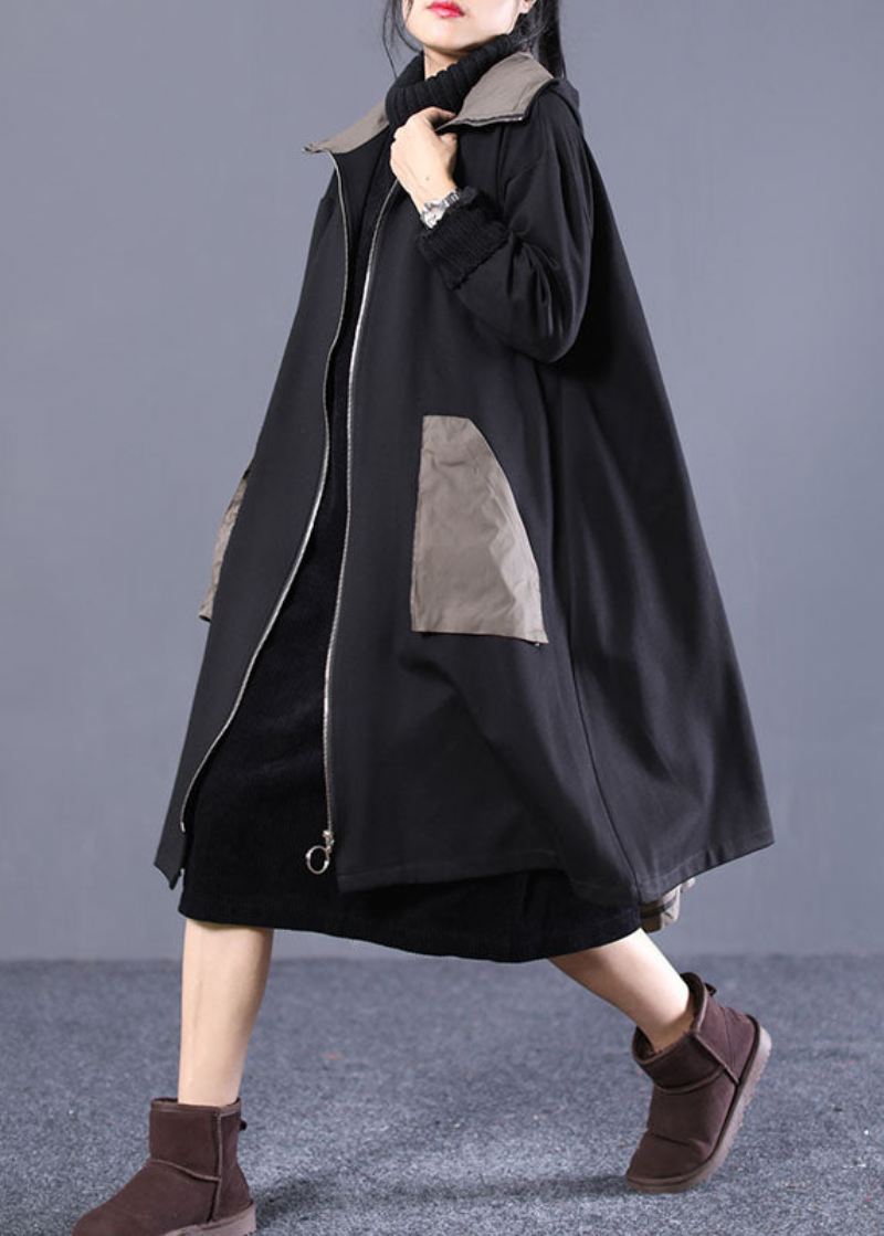 Boho Black Hette Patchwork Cotton Coat Spring - Vinterfrakker for kvinner