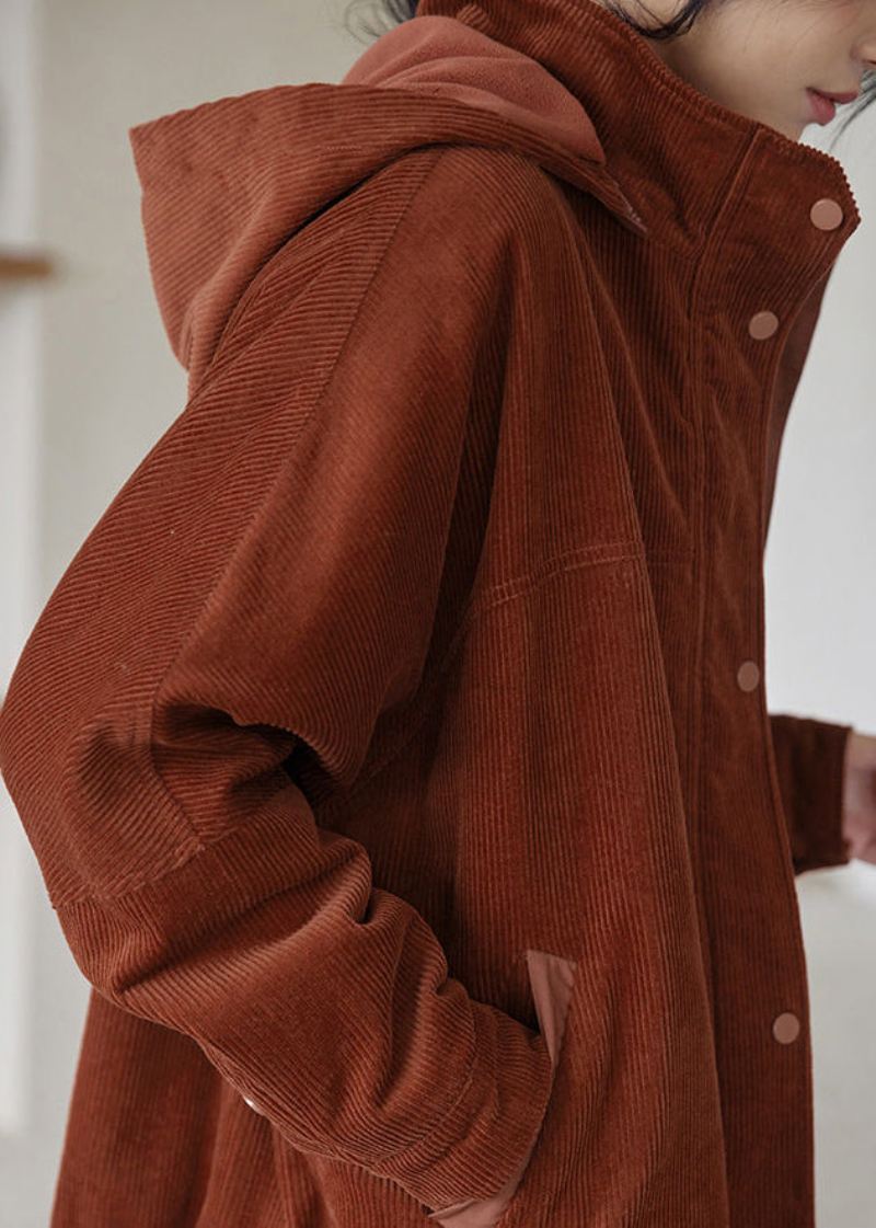 Boho Brown Oversized Patchwork Varm Fleece Corduroy Jakker Vinter - Vinterfrakker for kvinner