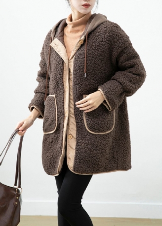 Boho Chocolate Hette Patchwork Lommer Teddy Faux Fur Coats Vinter