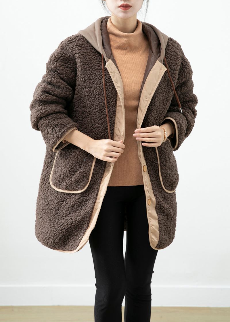 Boho Chocolate Hette Patchwork Lommer Teddy Faux Fur Coats Vinter - Vinterfrakker for kvinner