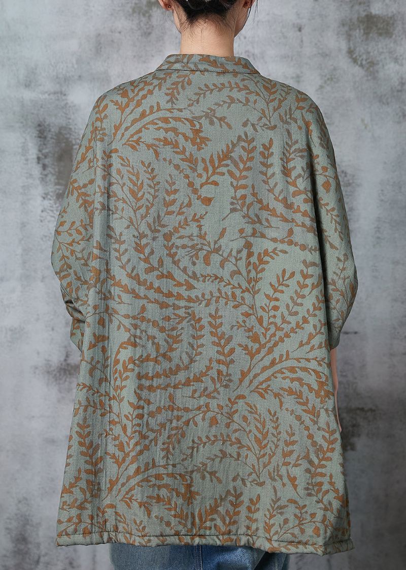 Boho Green Oversized Print Cotton Oriental Coat Spring - Vinterfrakker for kvinner