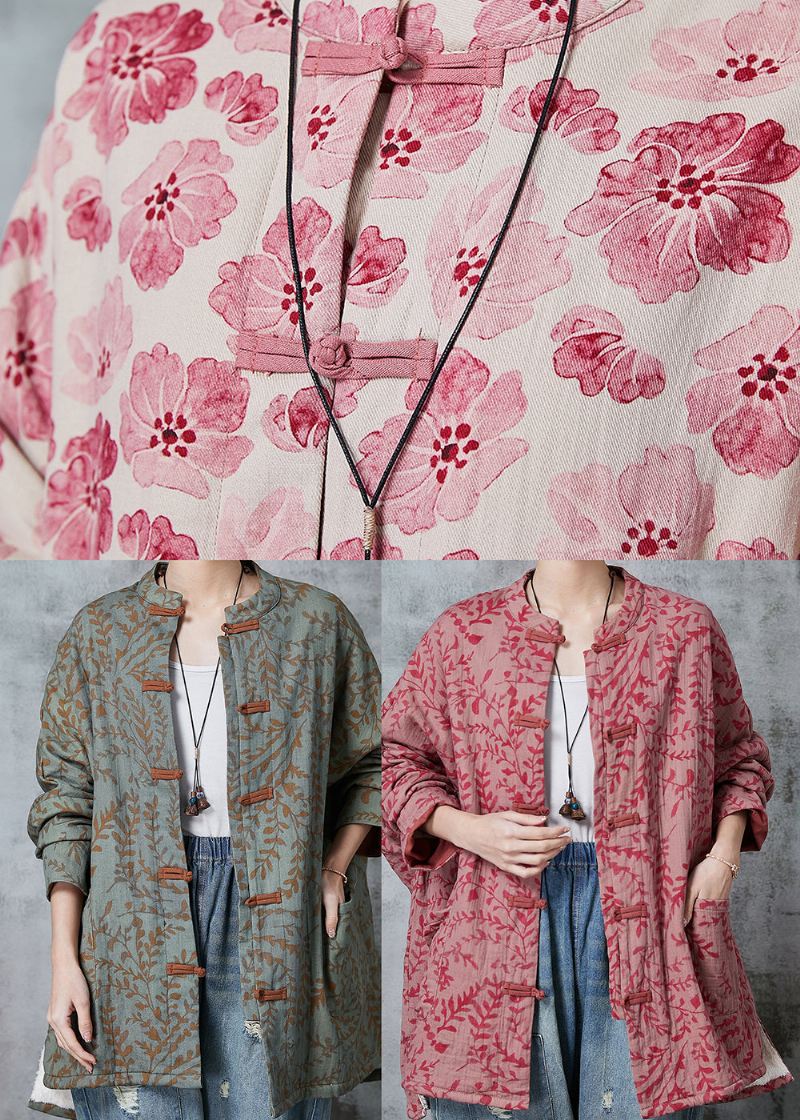 Boho Green Oversized Print Cotton Oriental Coat Spring - Vinterfrakker for kvinner