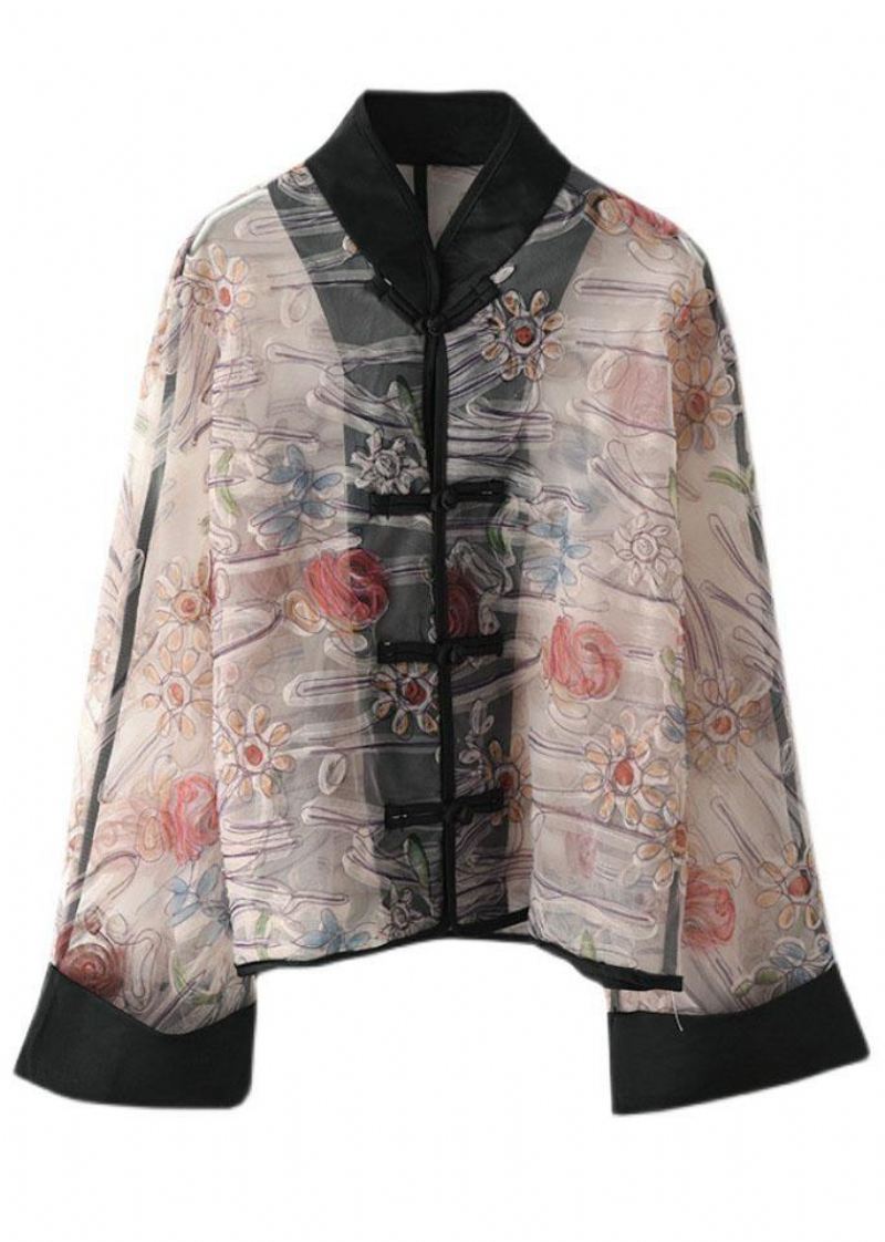 Boho Light Purple Print Tyll Organza Patchwork Oriental Coat Summer - Lys Lilla