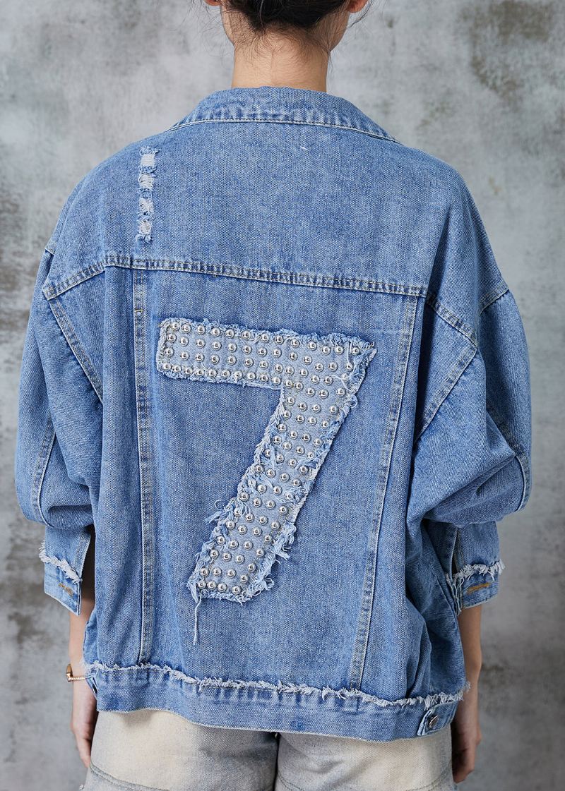 Boutique Blue Oversized 7 Rivet Denim Jakker Spring - Vinterfrakker for kvinner