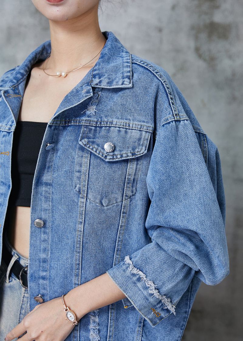 Boutique Blue Oversized 7 Rivet Denim Jakker Spring - Vinterfrakker for kvinner