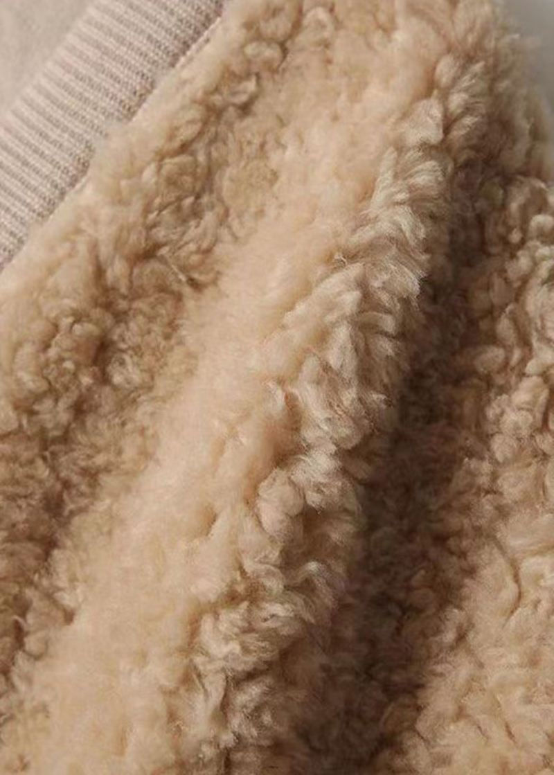 Boutique Camel V-halslommer Patchwork Ulljakke Vinter - Vinterfrakker for kvinner