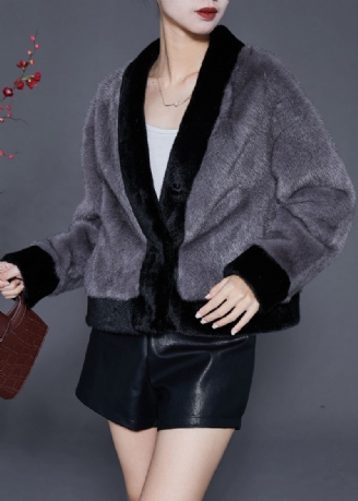 Boutique Grå Oversized Varm Fuzzy Fur Fluffy Coats Vinter