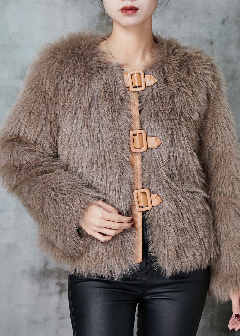 Boutique Khaki Patchwork Faux Fur Jakker Vinter - Vinterfrakker for kvinner